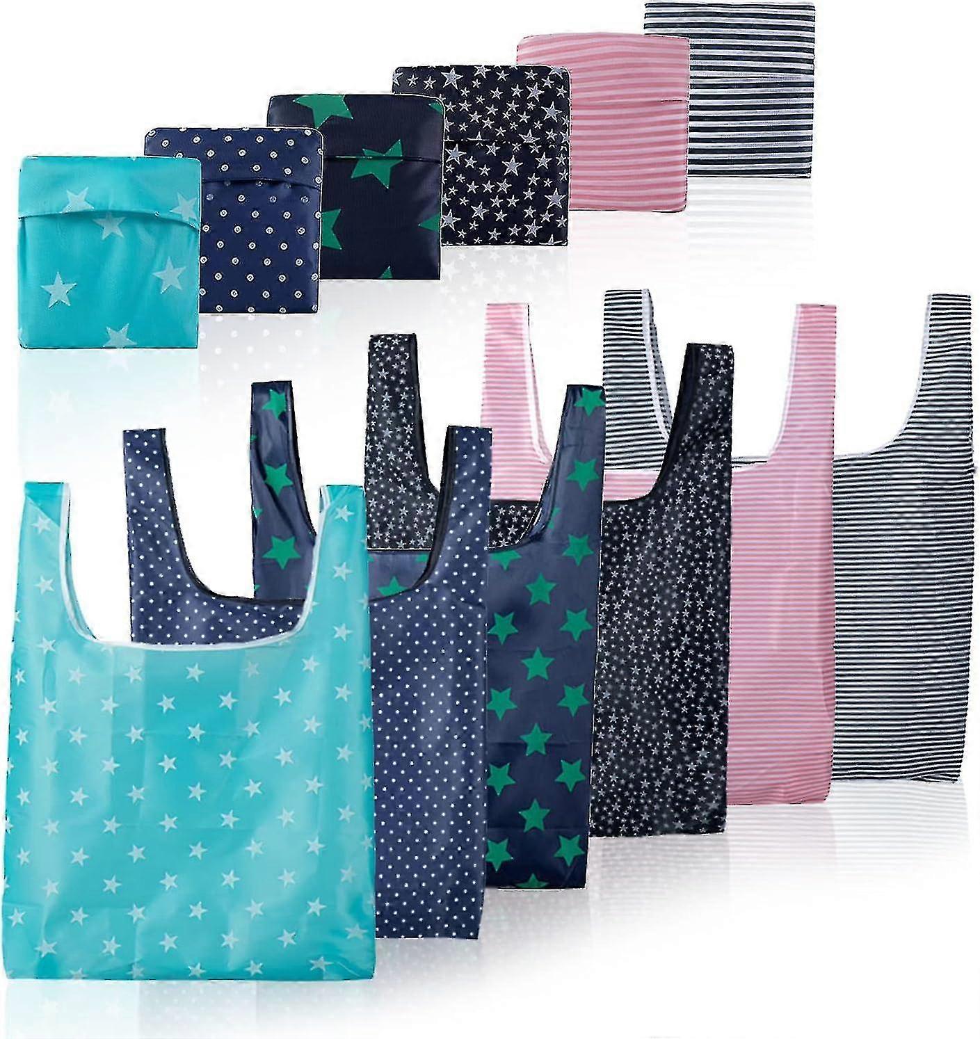 Pack Of 6 Foldable Shopping Bags Reusable Environmentally Friendly With Attached Bag For Shopping