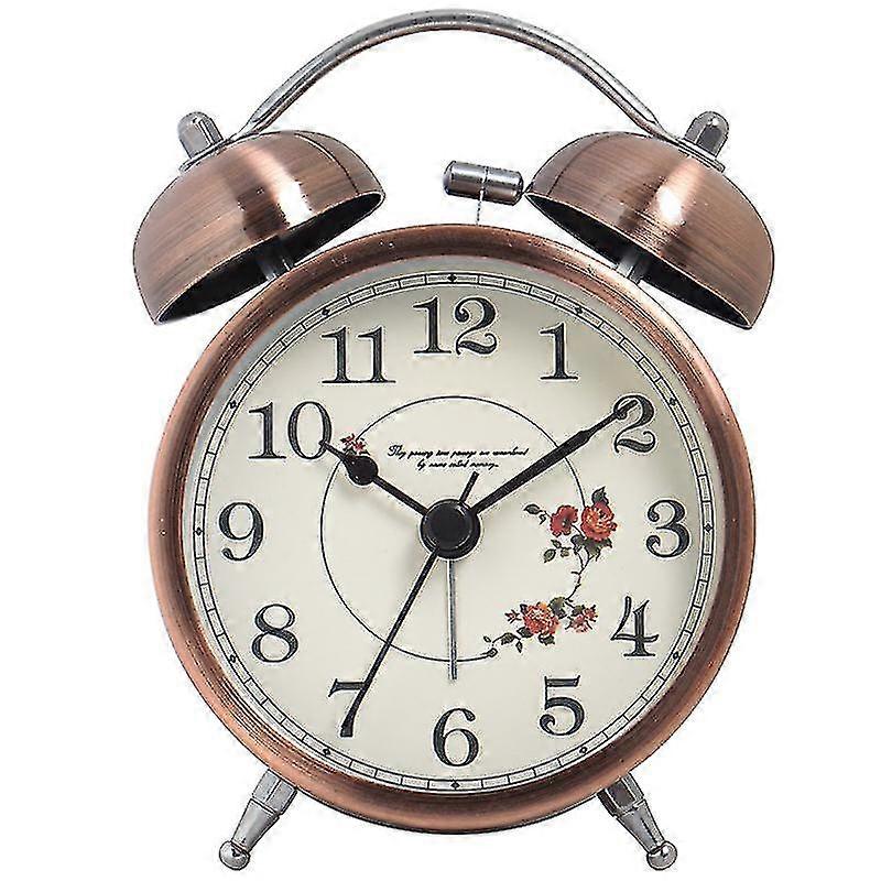 Nicht tickender stiller analoger Wecker, Retro-Vintage-Wecker mit Licht, Doppelglocke lauter Tonwecker