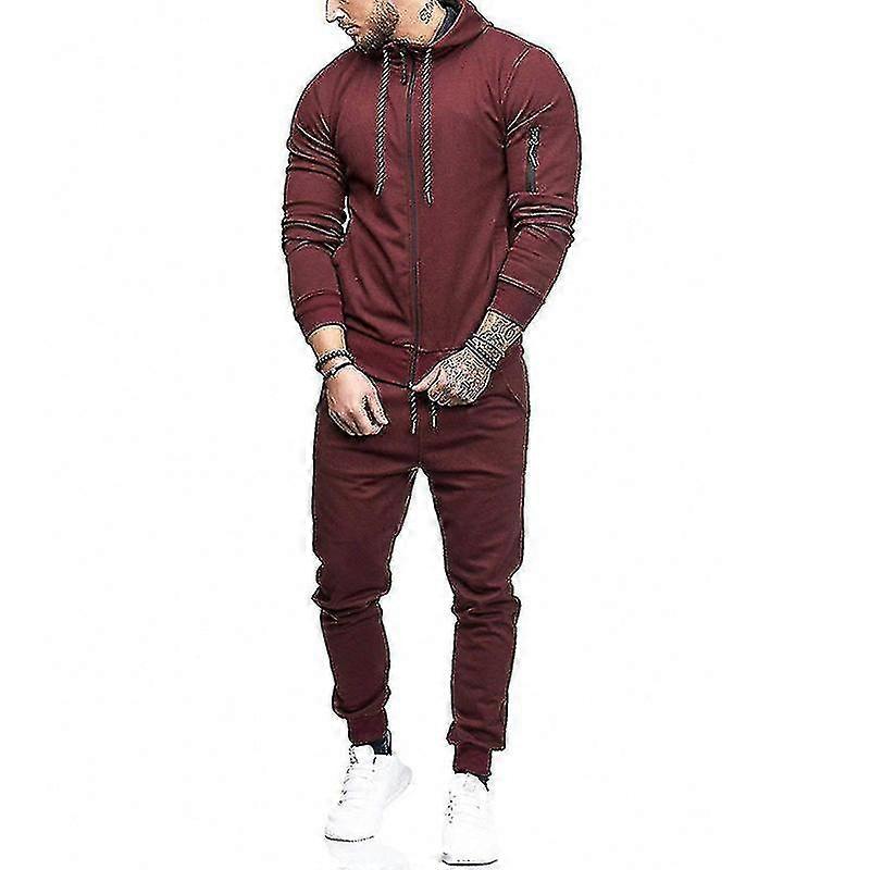 Herr Outfit Set Träningsdräkt Set Huva Jacka Byxor Joggers Kostym