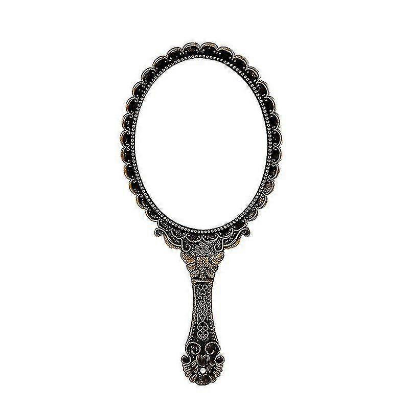 Creative Retro Pattern Handle Makeup Mirror Makeup Mirror Portable Portable Lace Mirror Hand Held(bronze)