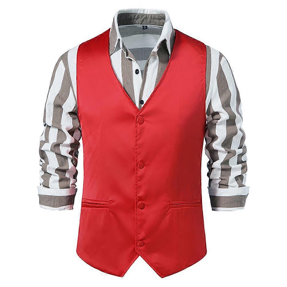 Men's Solid V-Neck Casual Single Breasted Suit Vest Business - Main Image
