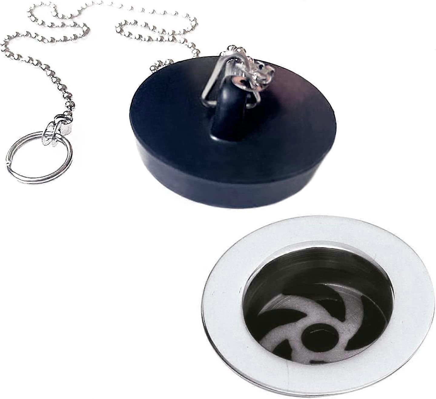 2 Pieces Rubber Sink Stopper with Ball Chain Stopper, Universal Stainless Steel Sink Stopper with Hook for Kitchen or Bathtub Sink