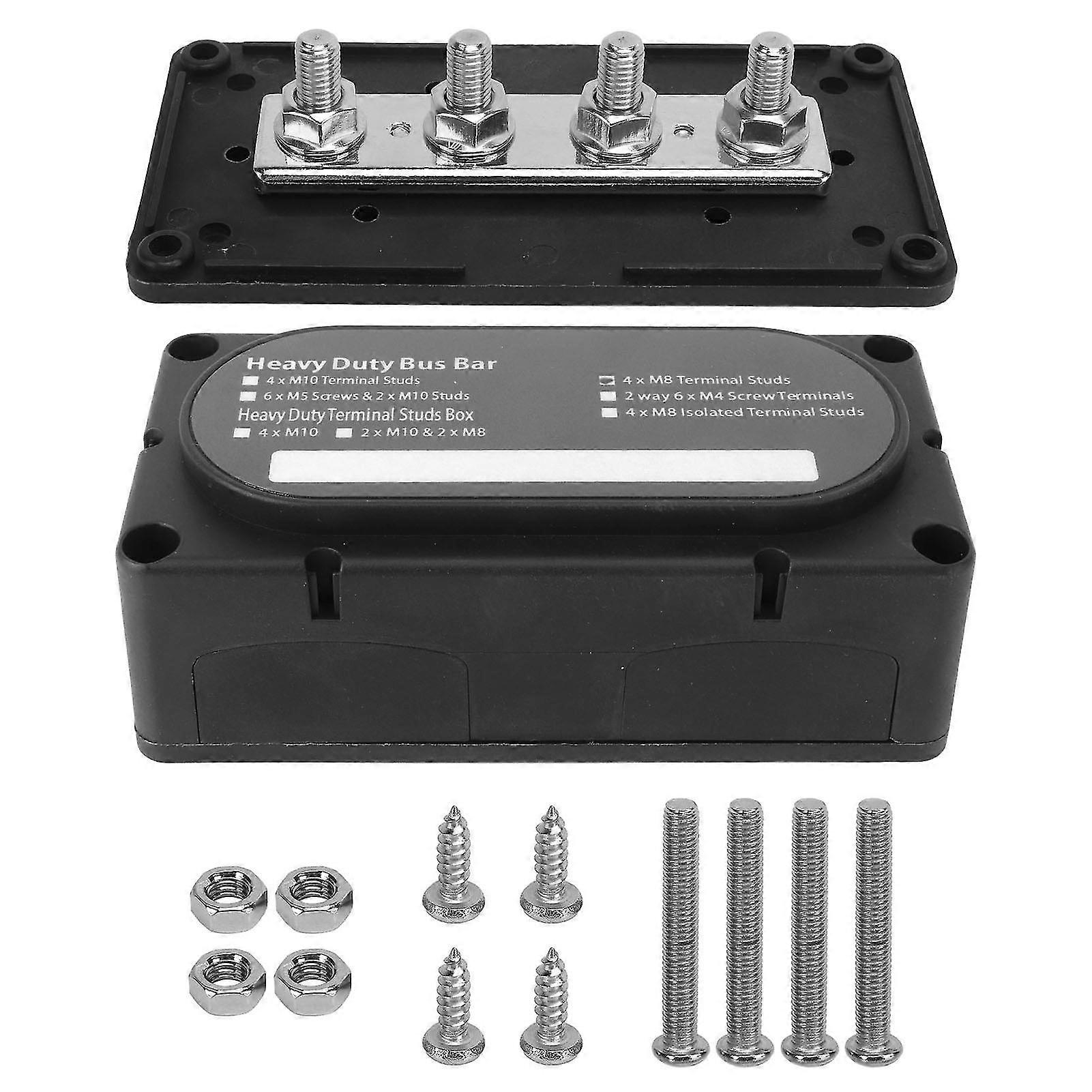 300A Black Rust Proof Bus Bar Power Distribution Block compatible with Car RV Truck Marine Boat, 4xM8 Studs, 12-48V