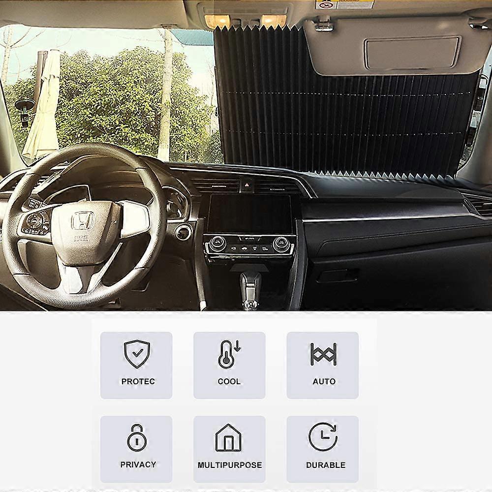 Car Windshield Sunshade,Automatic Retractable Windshield Visor Type Automatic Retractable Windshield Sun Visor Sunshade Insulation Sunshade (Black)