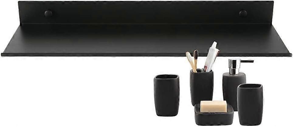 Bathroom Floating Wall Shelf Matte Aluminum Rectangular Shelf Ultra-Slim Heavy Duty Wall Shelf Stylish Wall Mounted Storage Rack for Cosmetics Black (