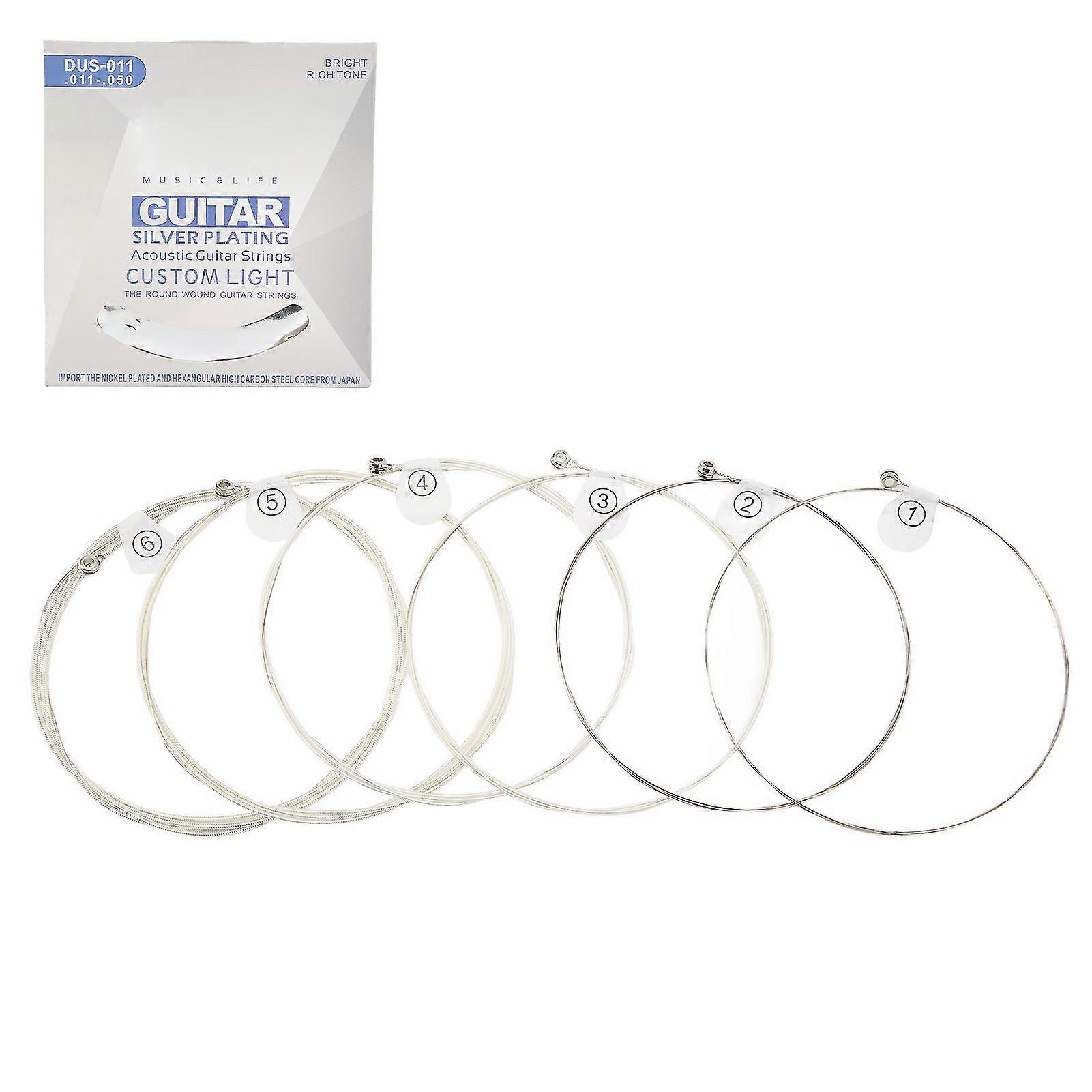 6Pcs Guitar String Set Bright Tuning Wear Proof Slick Comfortable Touch Silver Plating Acoustic Guitar String
