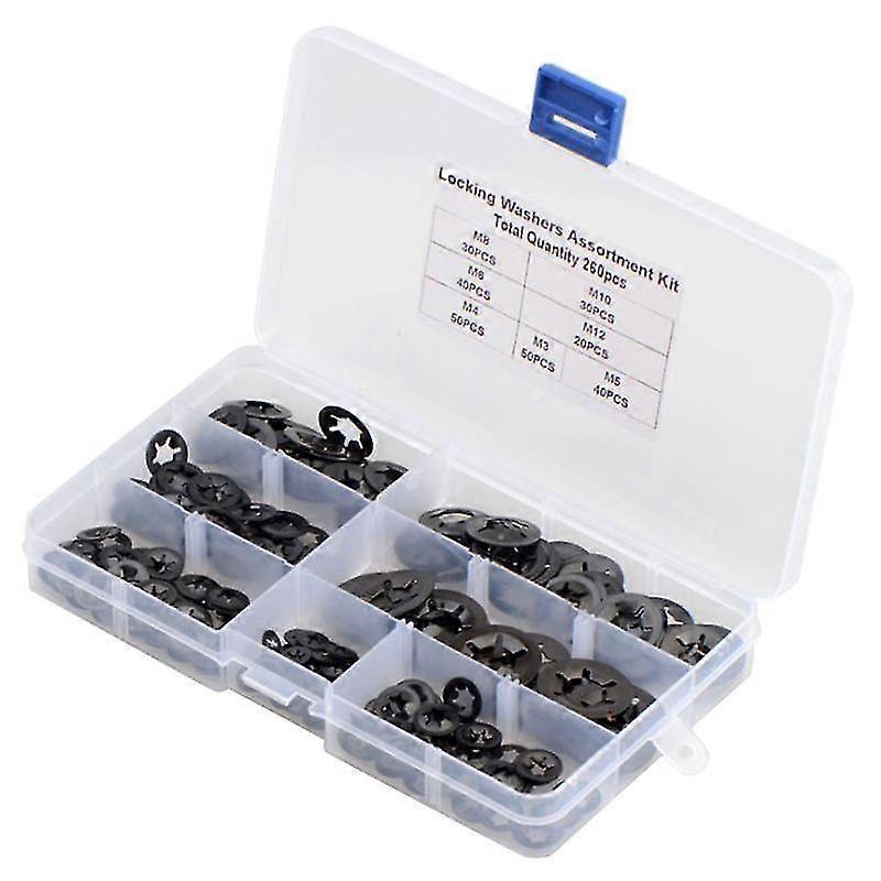 260pcs/set Metal Starlock Push-on Locking Washer Fastener Star Nut Assorted Kit
