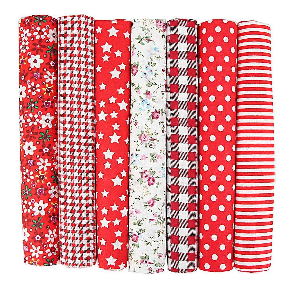 7pcs Chic Cotton Fabric Exquisite Fabric Material DIY Sewing Patch Cloth (Red)