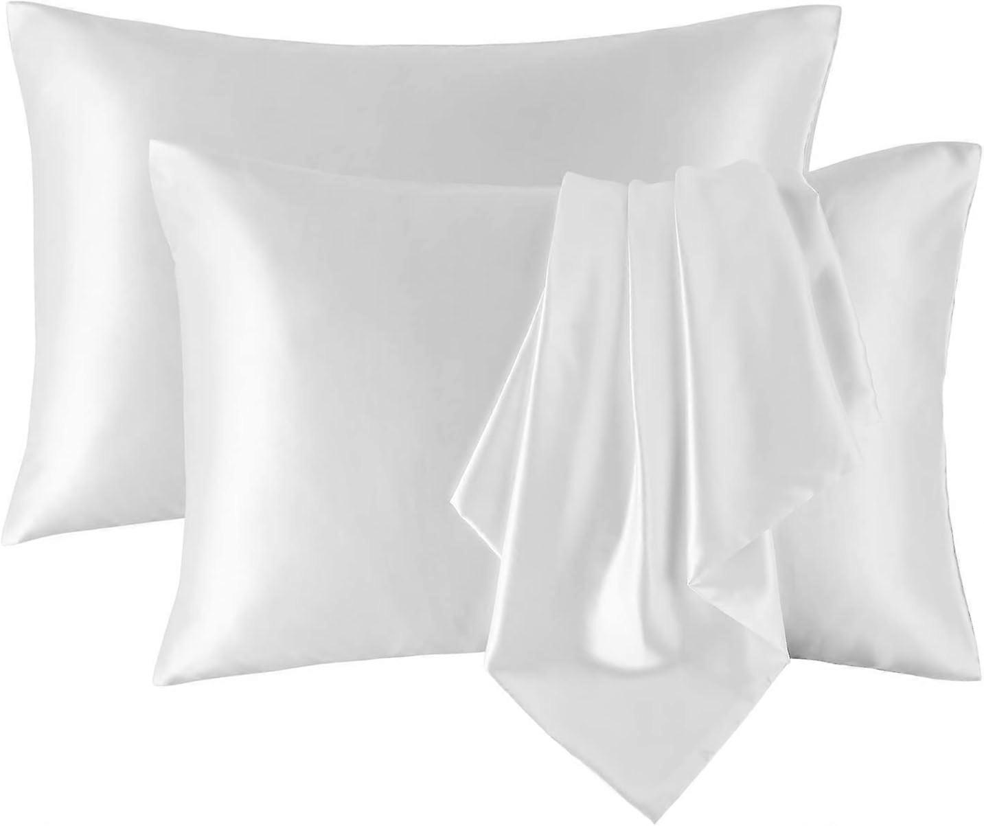 Pillow Cases Standard Size Set of 2 , Satin Pillowcase 20x26 inches, Pillow Covers with Envelope Closure, Breathable,Skin-Friendly(White)