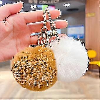 1 Ball Key Chain Bag Plush Car Key Ring Automobile Metal Key Pendant -Grey