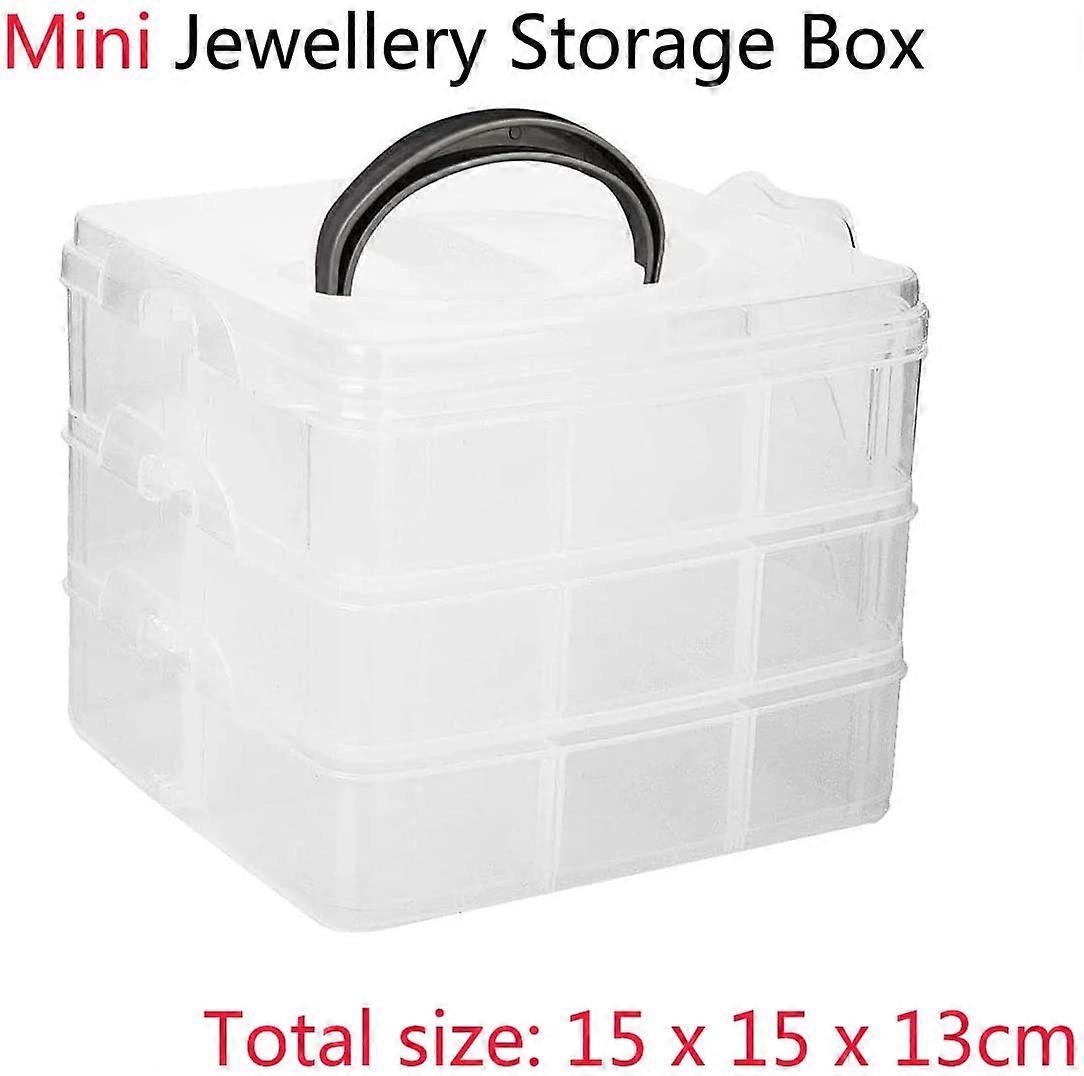 Mini Jewellery Storage Box Transparent Compartment Case with Removable Dividers (3 Layer and 18 Compartment)