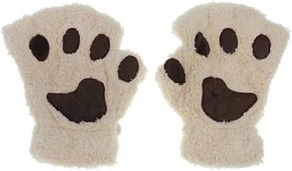 Cat Claw Bear Paw Fingerless Winter Plush Gloves 1*Pair