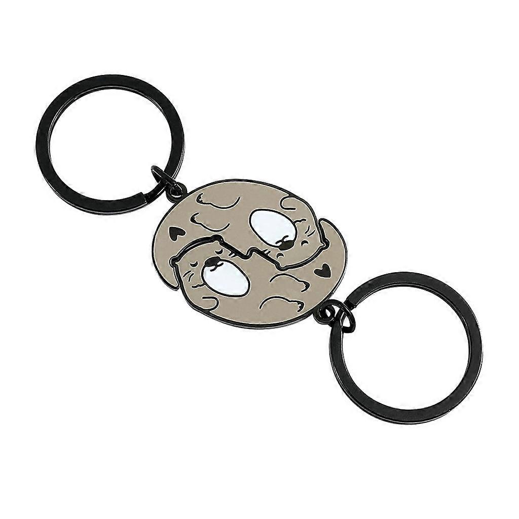 2pcs Metal Keychain Cute Cat Otters Pendant Keyring Couple Matching Keychain