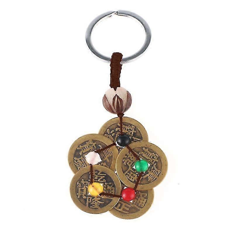 Chinese Five Emperors Coins Car Keychains Key Ring Pendant For Lucky Wealth