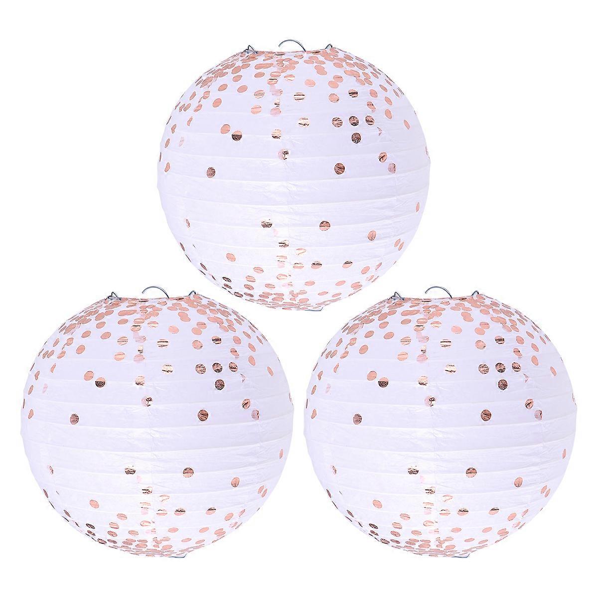 3pcs Round Lantern Foldable Lantern (8 Inches, Gilding Rose Gold, Dots Pattern)