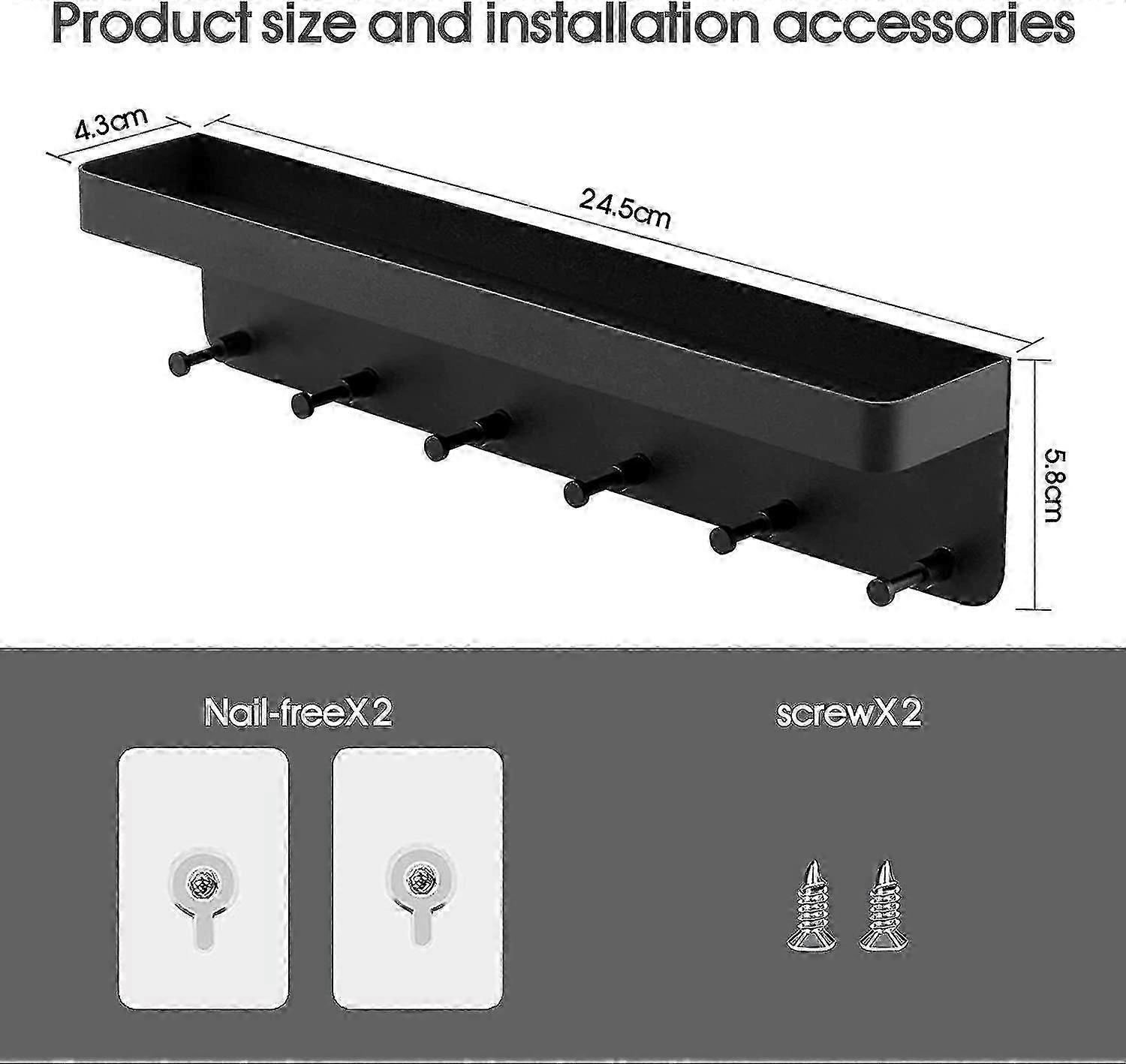 Key Rack With Shelf, Key Holder Versatile Key Rack With 6 Hooks & Key Bar
