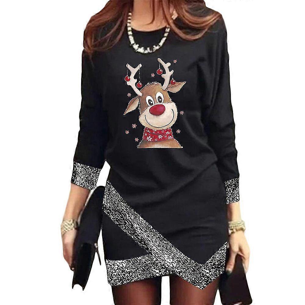 Fête de Noël Femmes imprimées à manches longues Mini robe courte