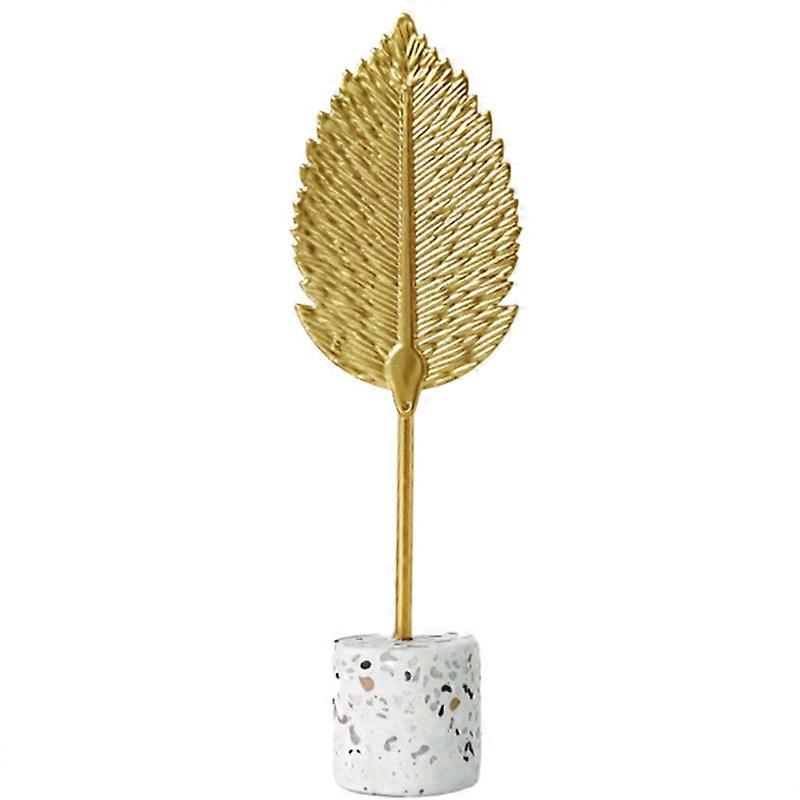 Leaf Ornament Simple Design Marble Base Nordic Style Golden Wrought Iron Feather Garniture for Home JIKAIX