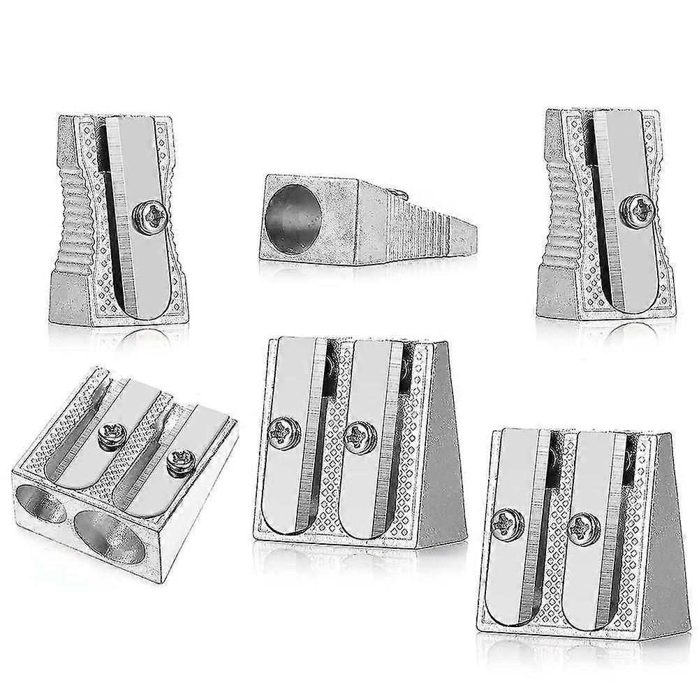 6 قطع المعادن قلم رصاص مبراة ، واحد ومزدوج ثقب قلم رصاص مبراة دليل الفن مبراة ل Col