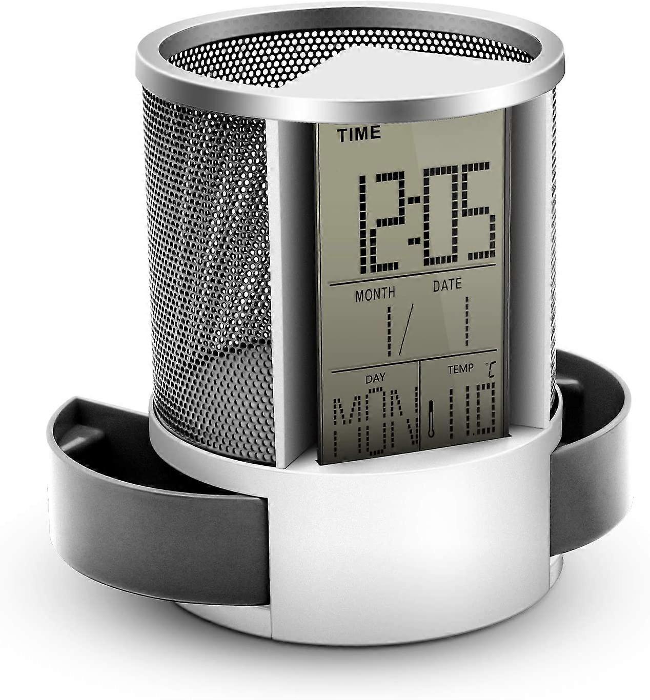 Multifunction pen holder, desktop LCD digital display, clock and network, pen holder, calendar, time