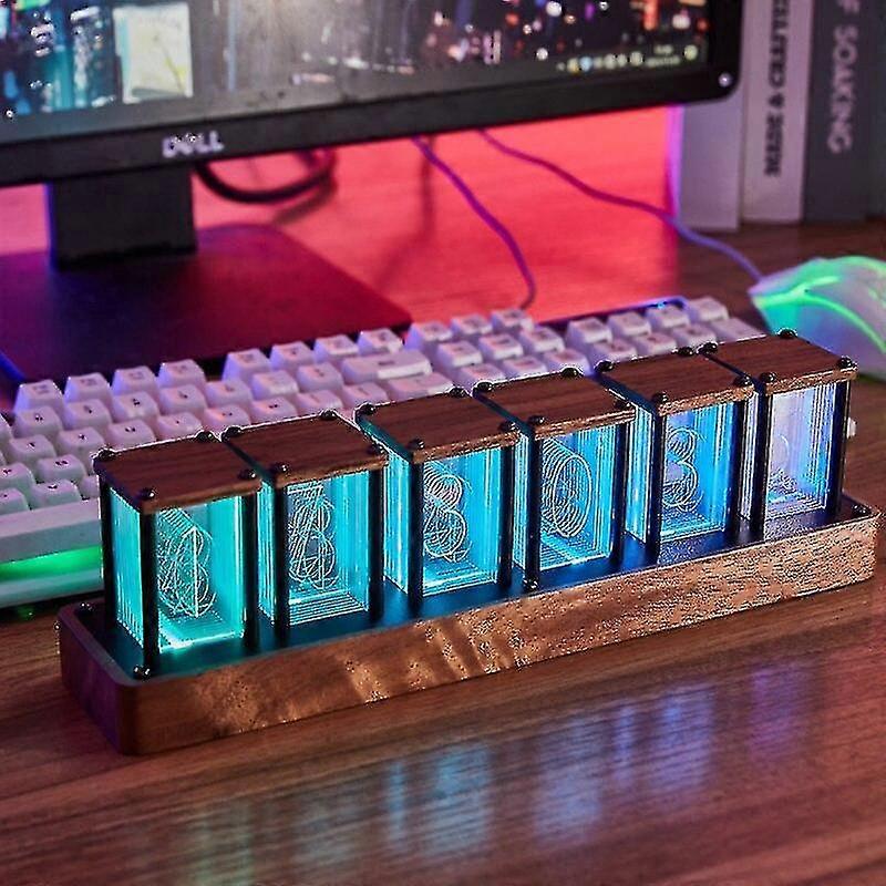 Punk Style Table Nixie Tube Clock Rgb Glow Tube Clock Walnut Wood Base Led Electronic Digital Alarm Lamp Clock Timer Gift