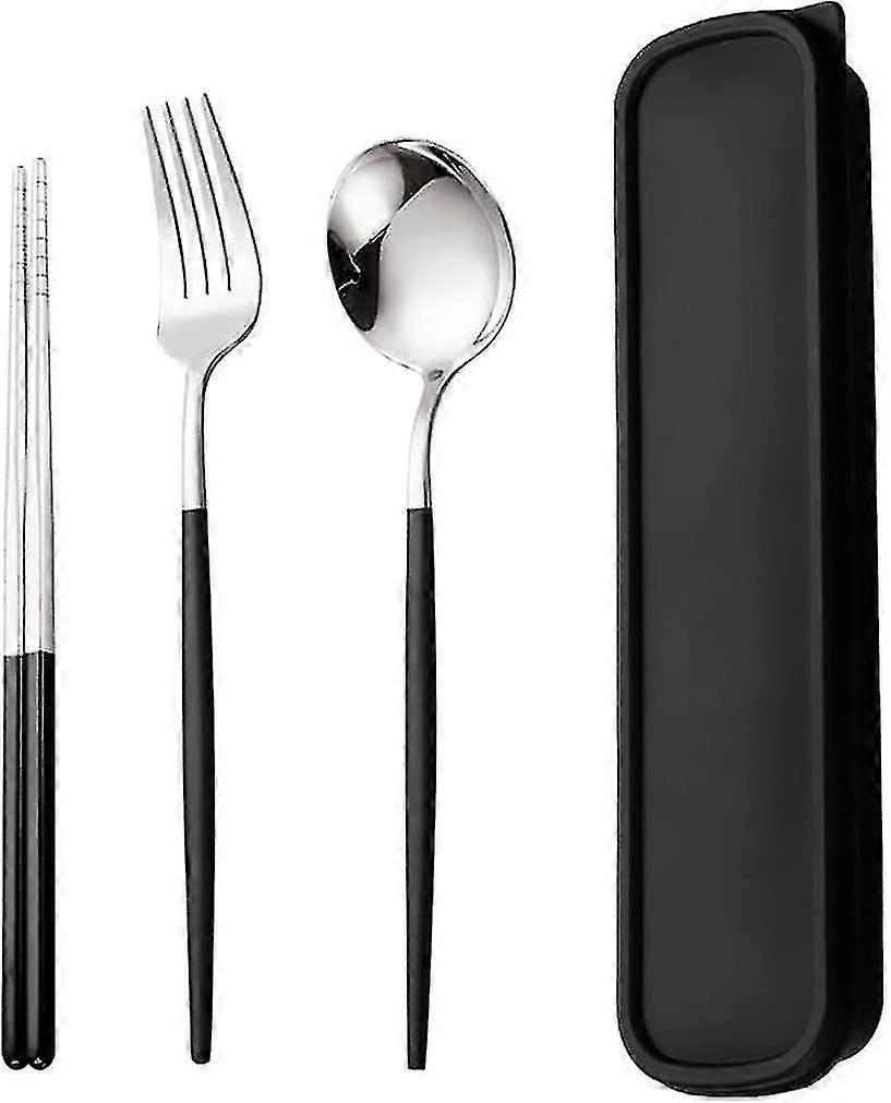 Stainless Steel Cutlery Set Portable Reusable Flatware Silverware, Include Fork Spoon Chopsticks Case