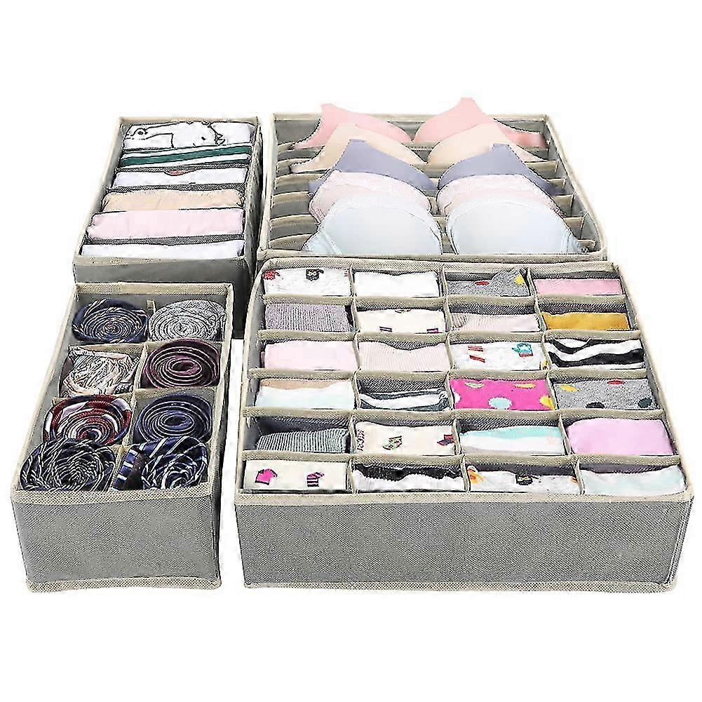 Bra Storage Box, Pack of 2 Underwear Drawer Organizer Bra 7 Cell Foldable Fabric Box Wardrobe Organization System Drawer Divider Storage Box for Socks