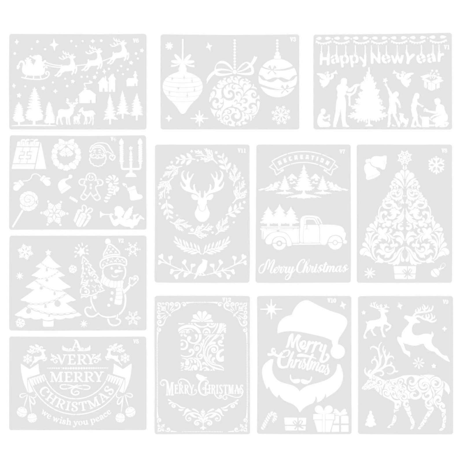 12pcs Christmas Themes Plastic Painted Stencil Delicate Pattern Drawing Templates