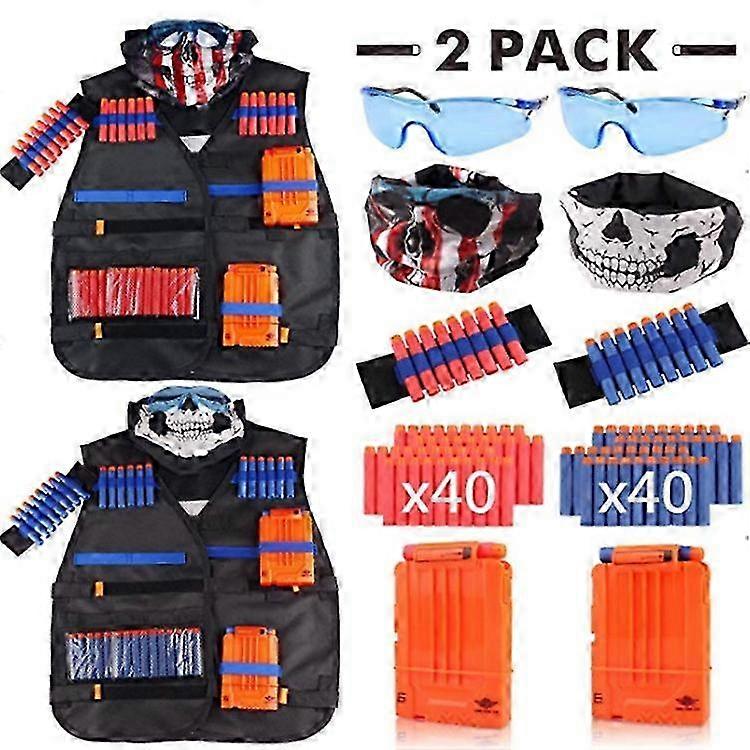 PIAO Gafild tactical vest kit for Nerf, 2-piece children's tactical vest jacket for N-Strike, Nerf accessories with 80 dart refill pack, 2 clips for 1