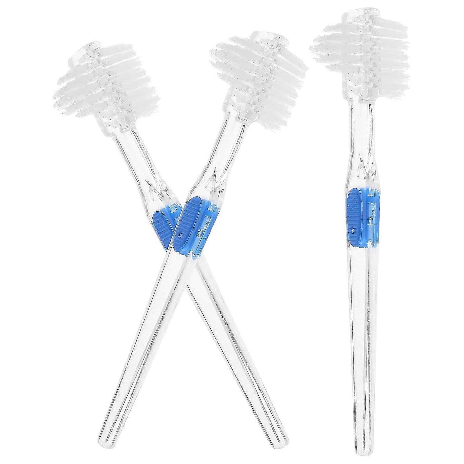 3pcs Transparent Denture Brush False Teeth Cleaning Brush Double-sided Toothbrush Artificial Teeth Cleaning Tool