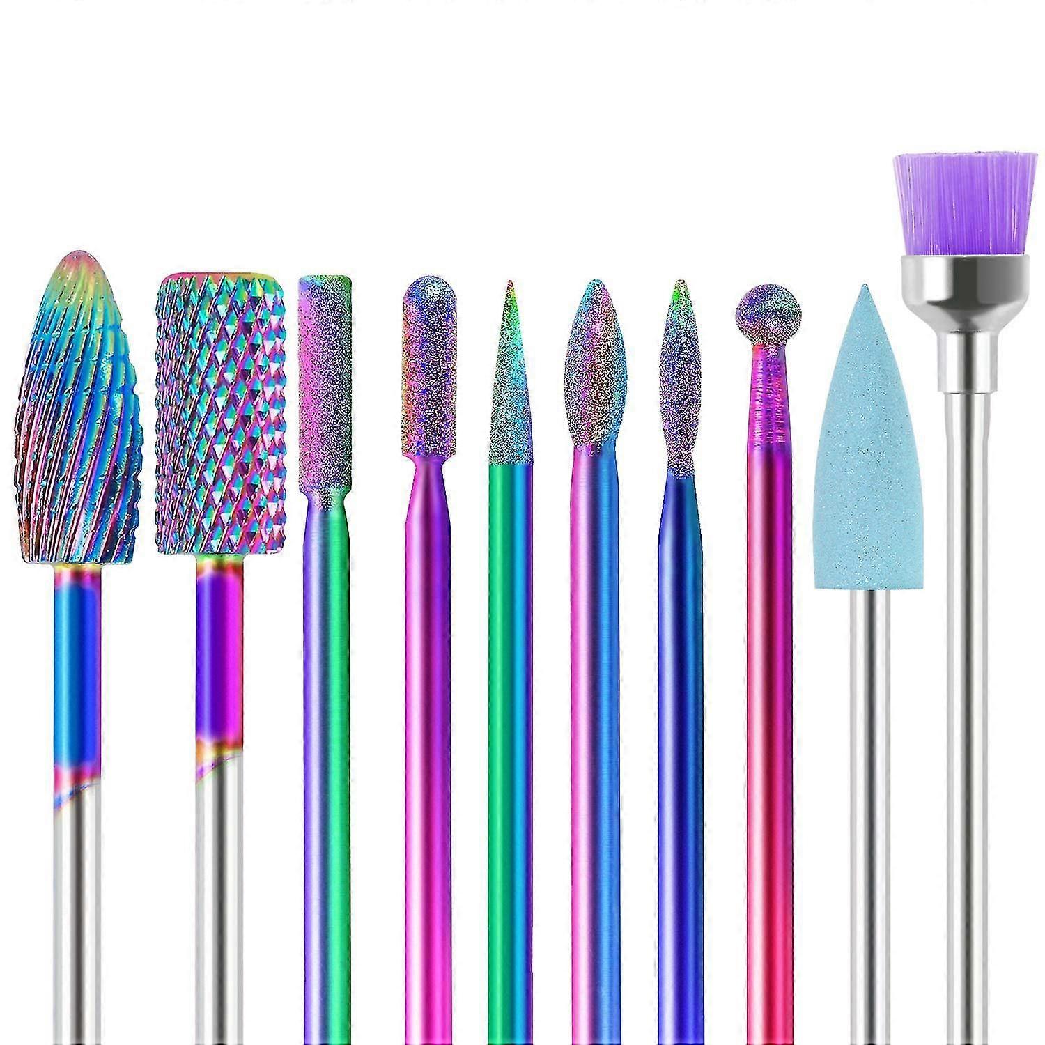 10pcs Nail Drill Bits Set Made Of Tungsten Carbide Professional Remove Gel Acrylic Cuticle Nail File Bit Tools For Manicure Pedicure e Salon Use Gr,92