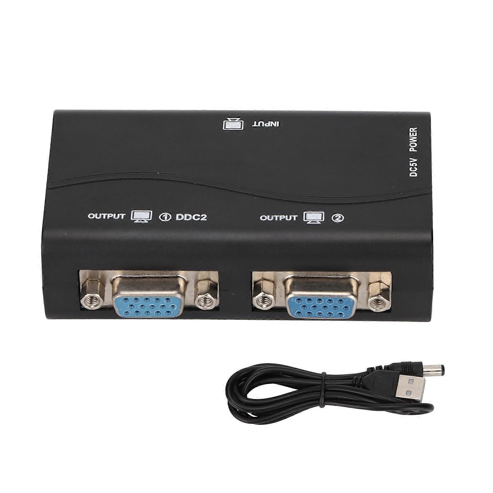 VGA Splitter 1 in 2 Out USB Powered 250MHz 1920x1440 1080P Video Signal Splitter for Screen Duplication and Dual Display