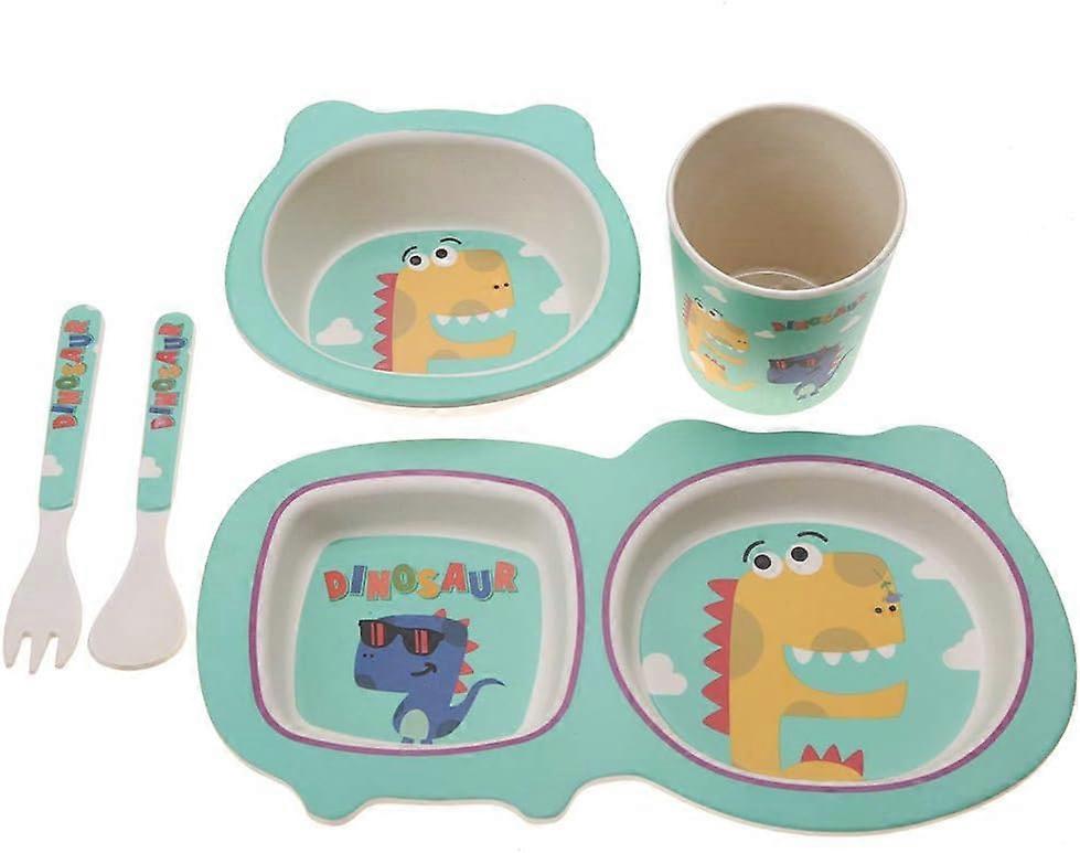 Children's tableware set, 5-piece bamboo set, with plates, cups, forks and spoons