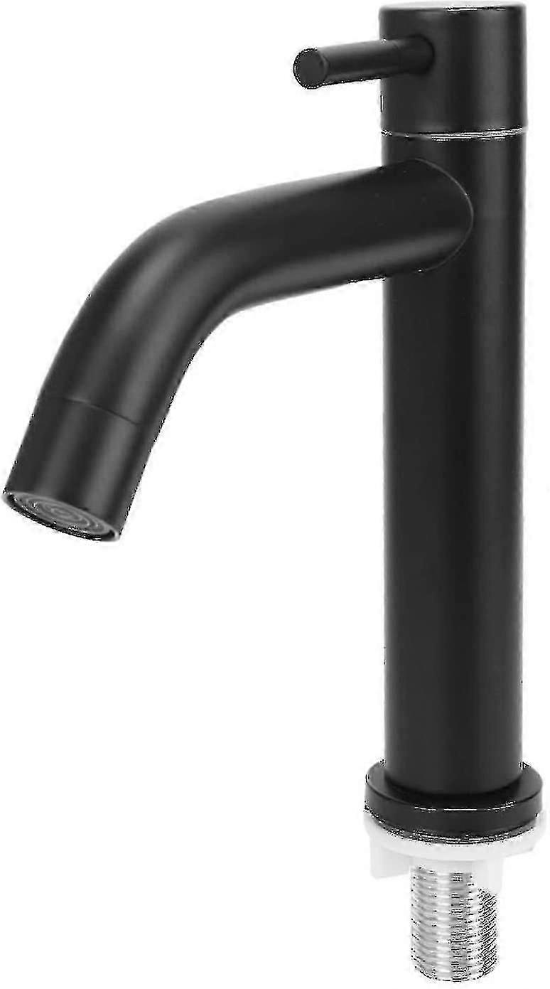 Water Faucet, Stainless Steel Bathroom Basin Sink Faucet Single Cold Water Tap With Hose - Black