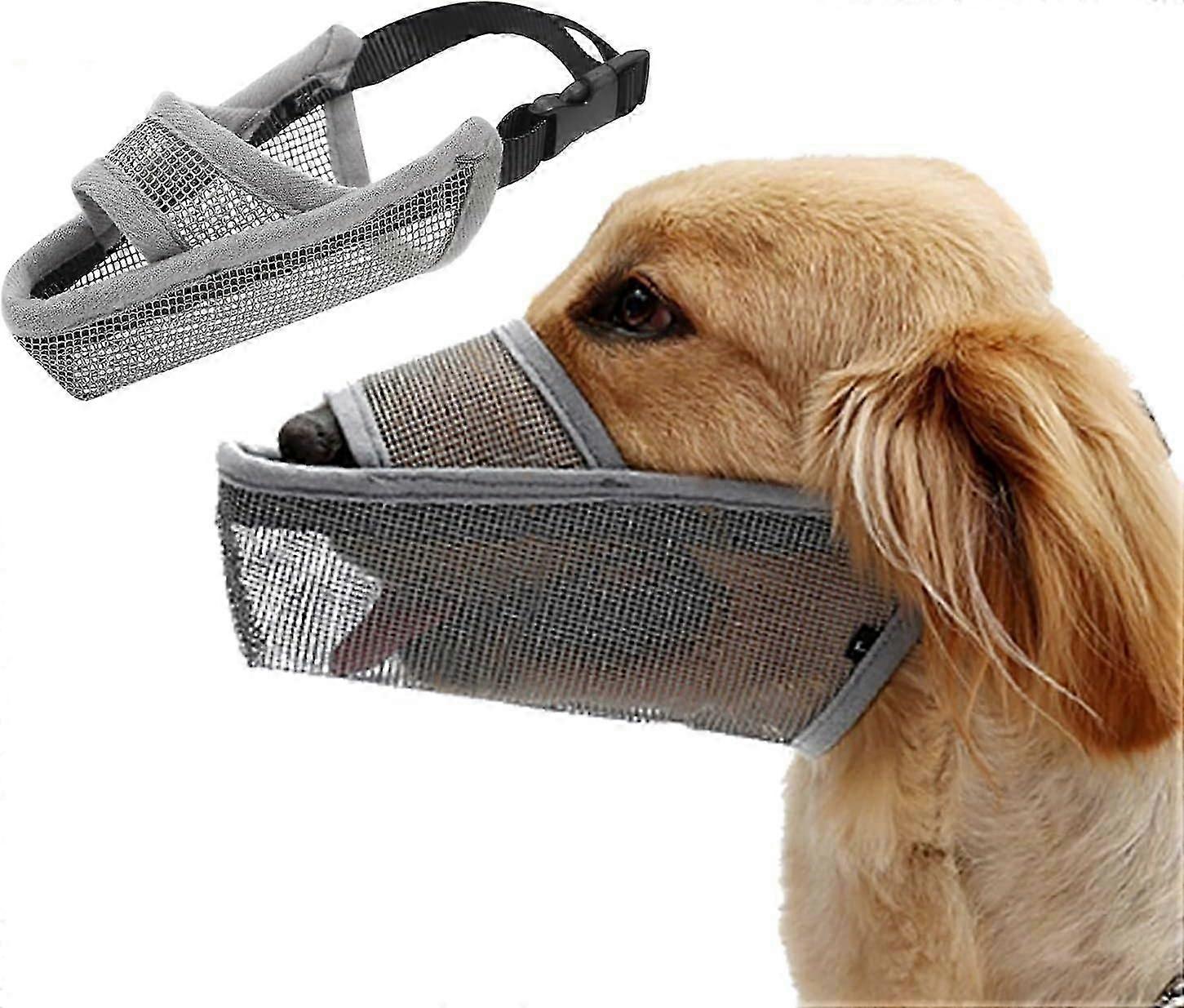 LINJOU Dog Muzzle, Soft Nylon Muzzle, Anti-Bite Anti-Bark & Lick Muzzle (M)