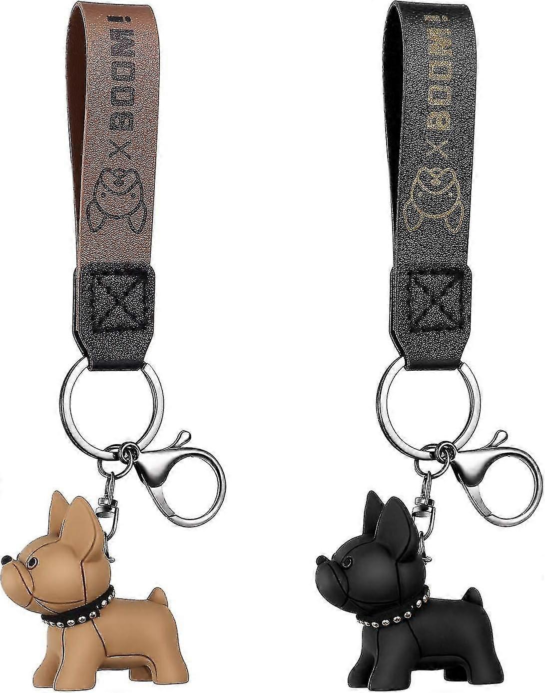 Puppy Keychain Keychain Ring Backpack Charm (khaki+black) 2 Pcs