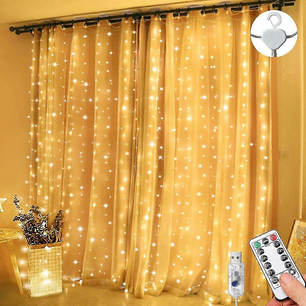 300 LEDs 8 Modes Remote Control Timer Adjustable Brightness Curtain Light String