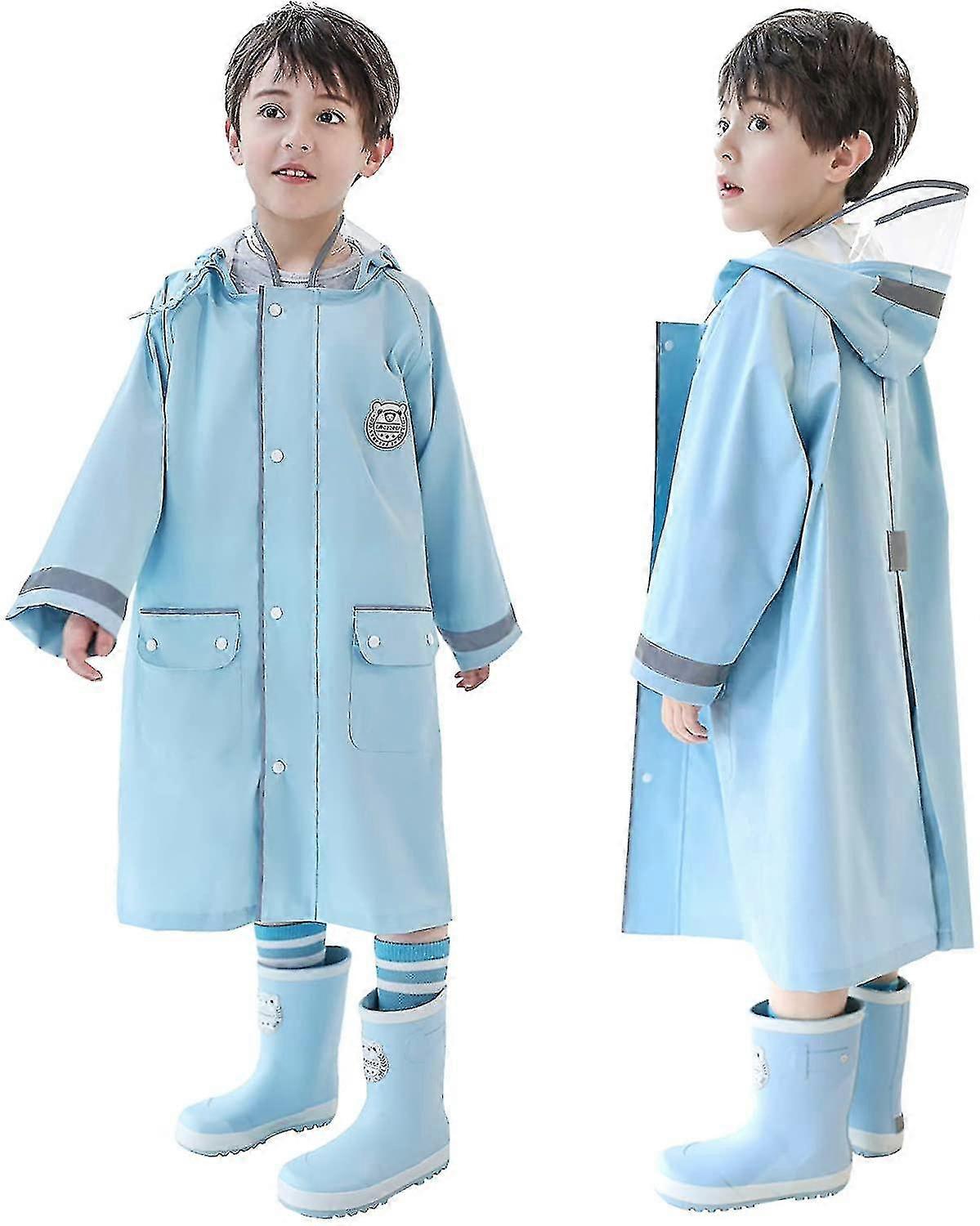 Raincoat, Kids' Long - Sleeve Waterproof Raincoat with Hood, Reflective Stripes and Front Pockets