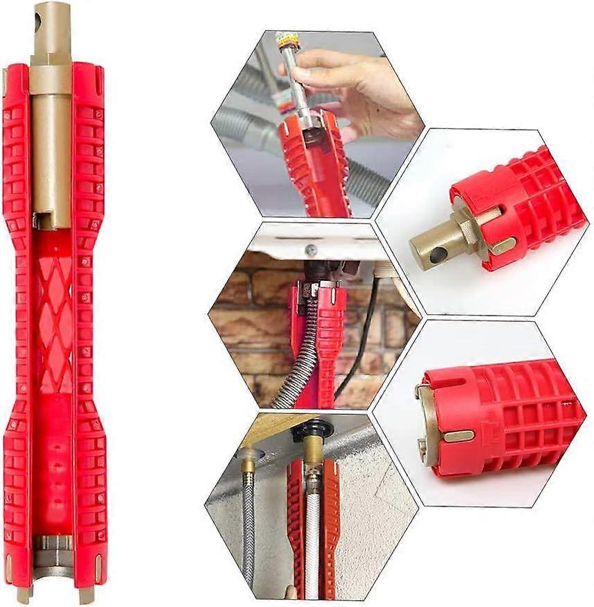 Multi-Purpose Pipe Wrench, Change Faucet Tool Repair Tool for Faucet and Sink Plumber Socket Wrench Plumbing Tools Pipe Wrench for Kitchen (Red)