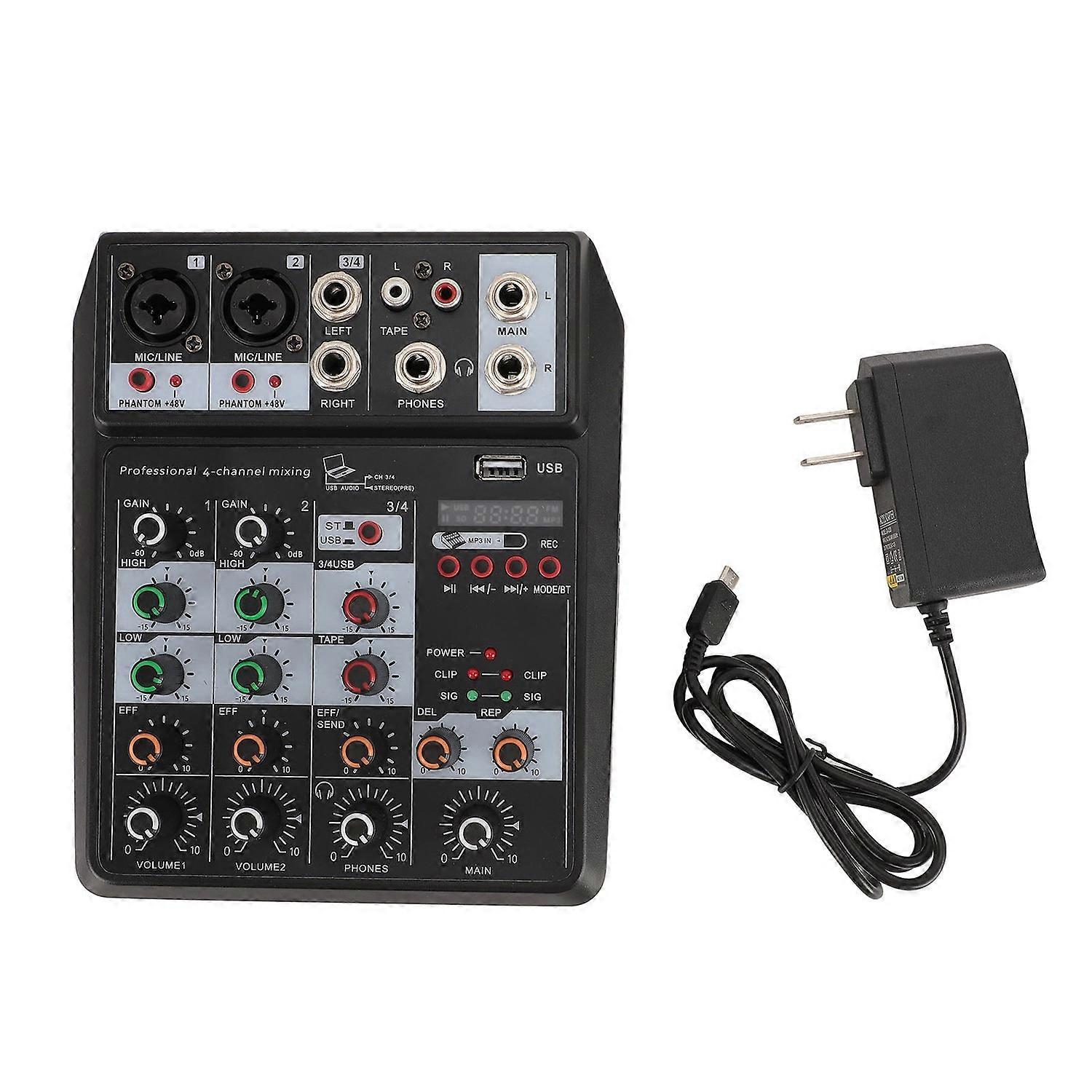4 Channel Professional Sound Mixer BT Portable Sound Mixing Console with Sound Card for PC Recording