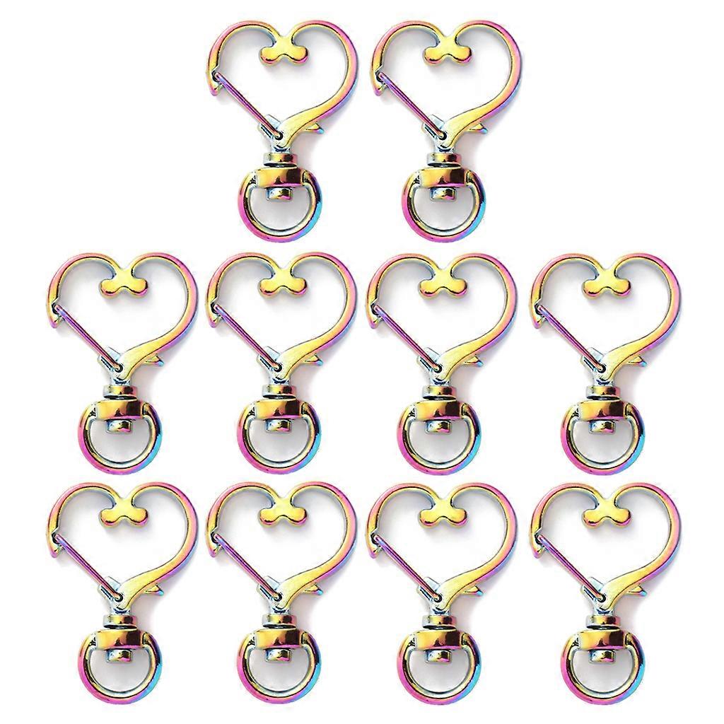 10x/Set Heart Star Keychain Lobster Clasp Lanyard with Keyring Car for Key Chain Rainbow Metal Snap Hook Open Bezel DIY