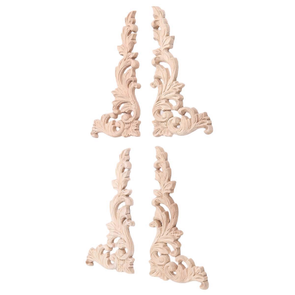 4Pcs/Set Wood Carved Corner Onlay Applique Unpainted Frame Cupboard A