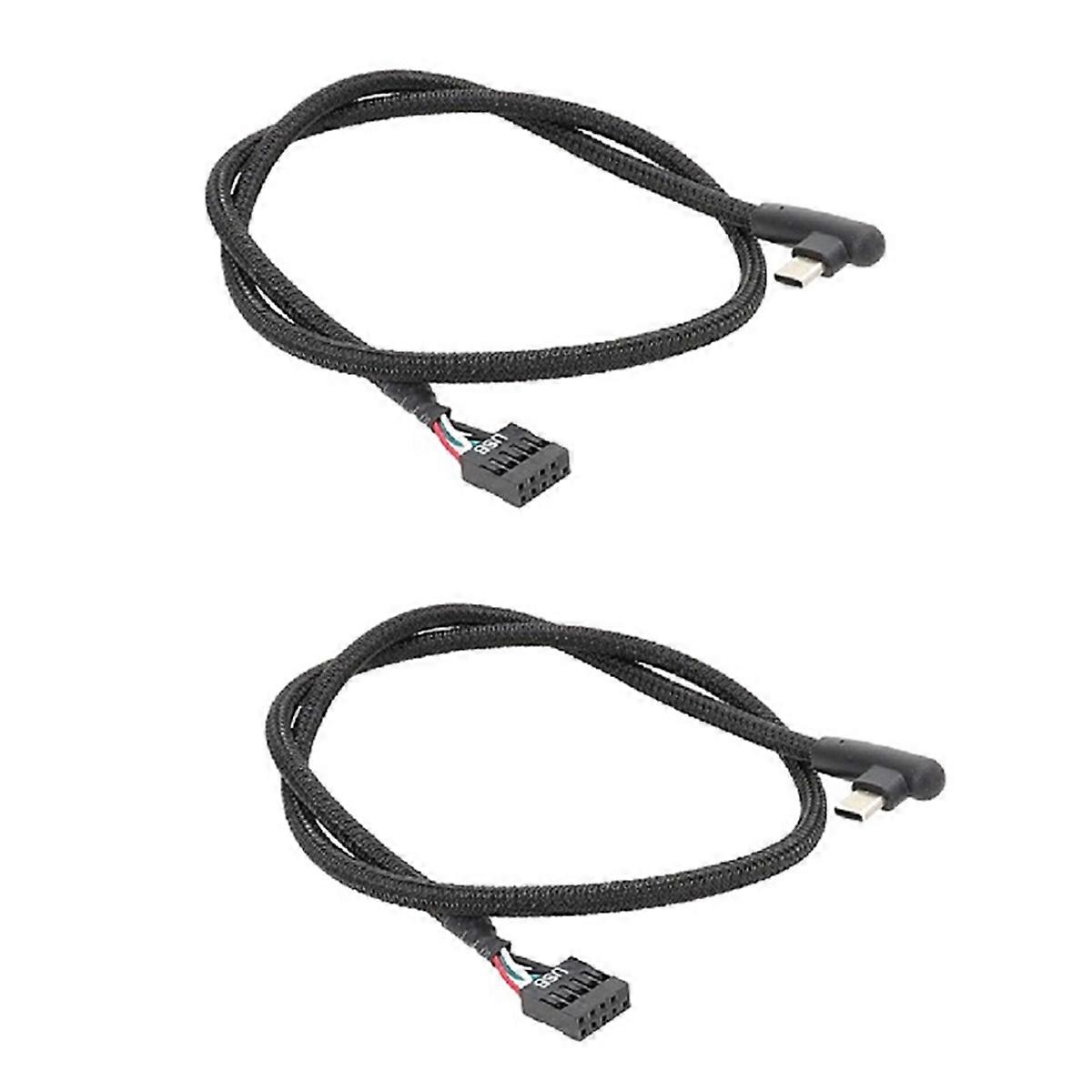 2Pcs USB 9Pin to Type C Cable for Computer Motherboard Anti Shielding Mesh Line Enhances Stability a