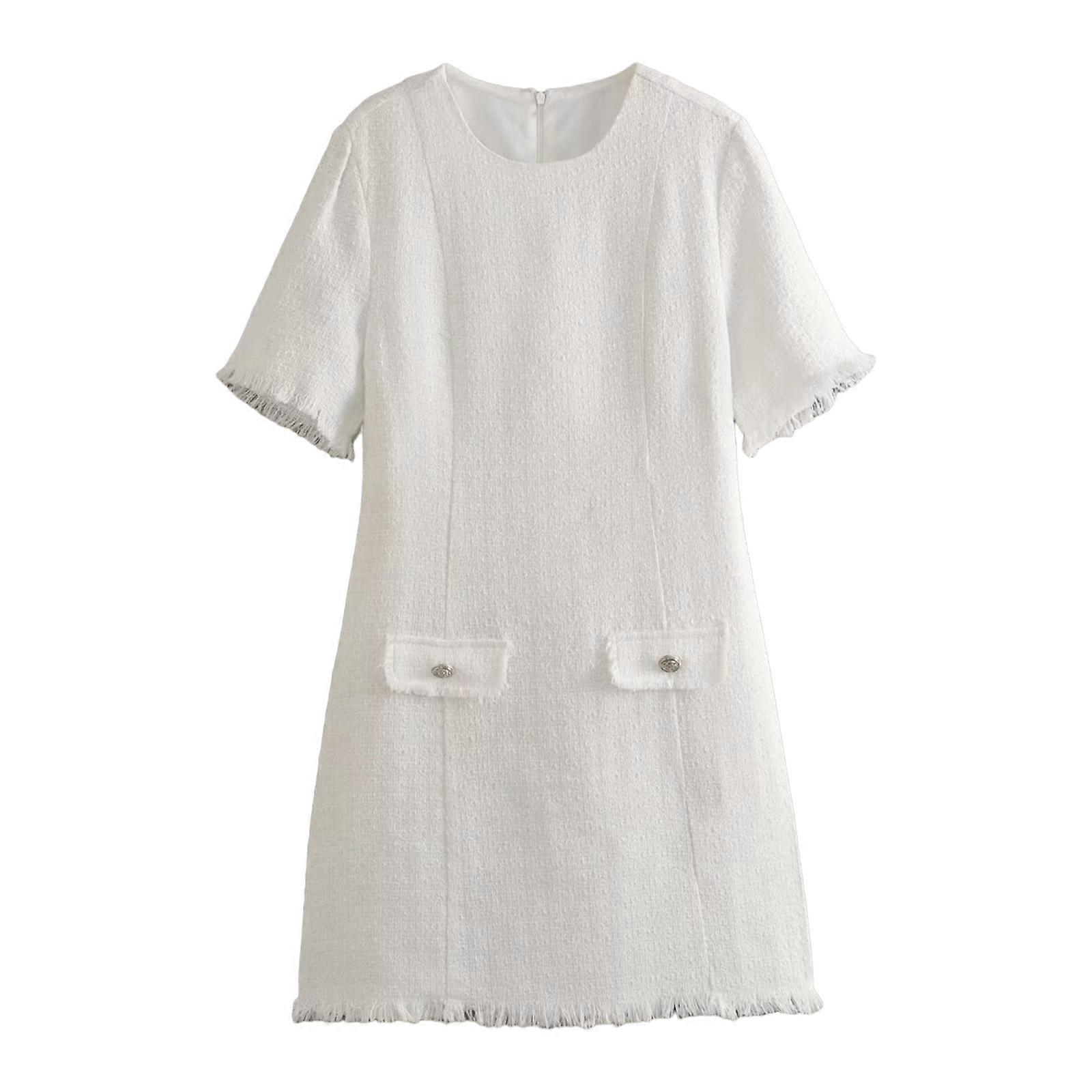 Şık ve Çok Yönlü Kadın Elbisesi Modaya Uygun ve Şık Kısa Kollu Elbiseler Her Durum İçin Mükemmel Beyaz XS