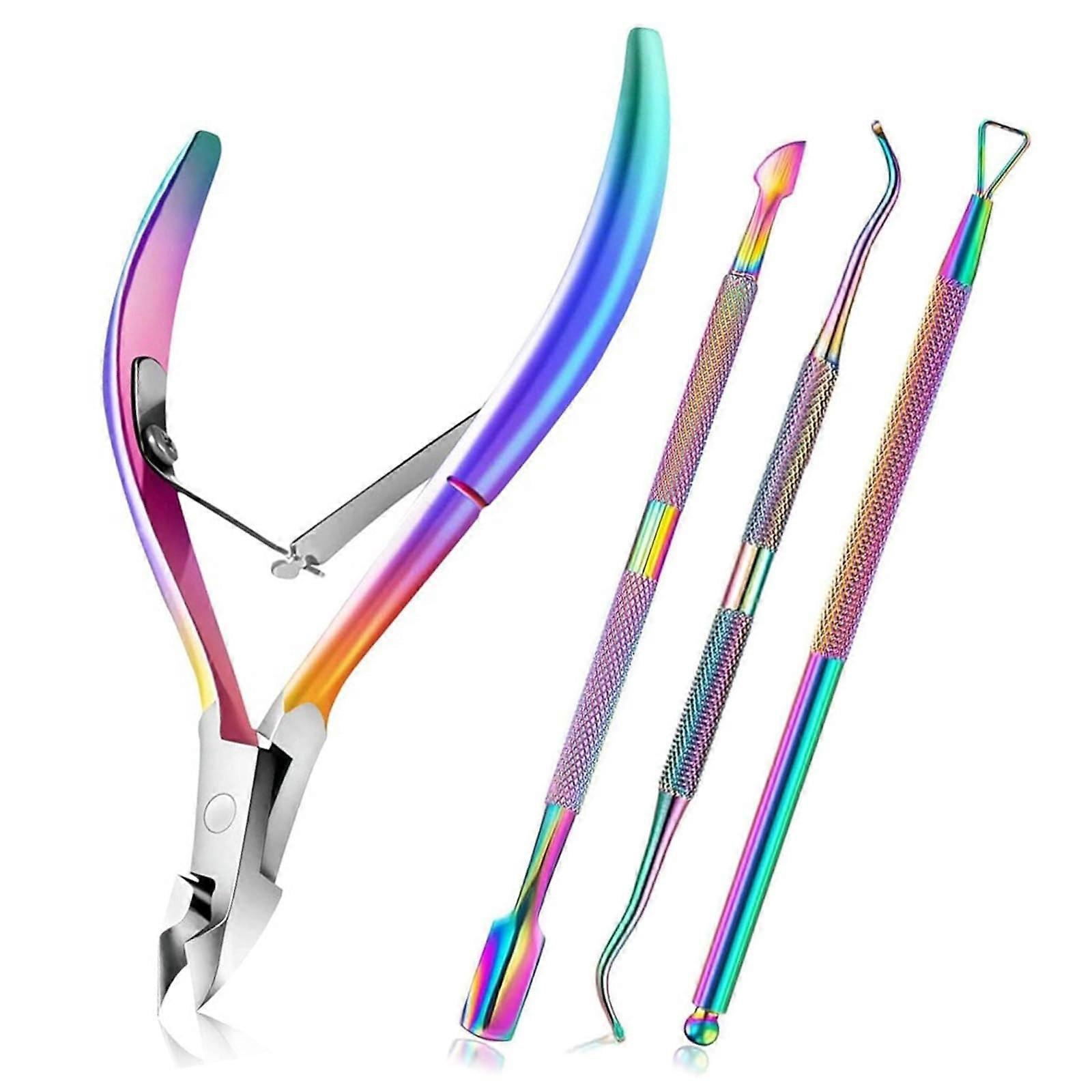 Cuticle Pliers Stainless Steel Set of 4, Professional Cuticle Remover for Fingernails and Toenails, Durable Pedicure Tools