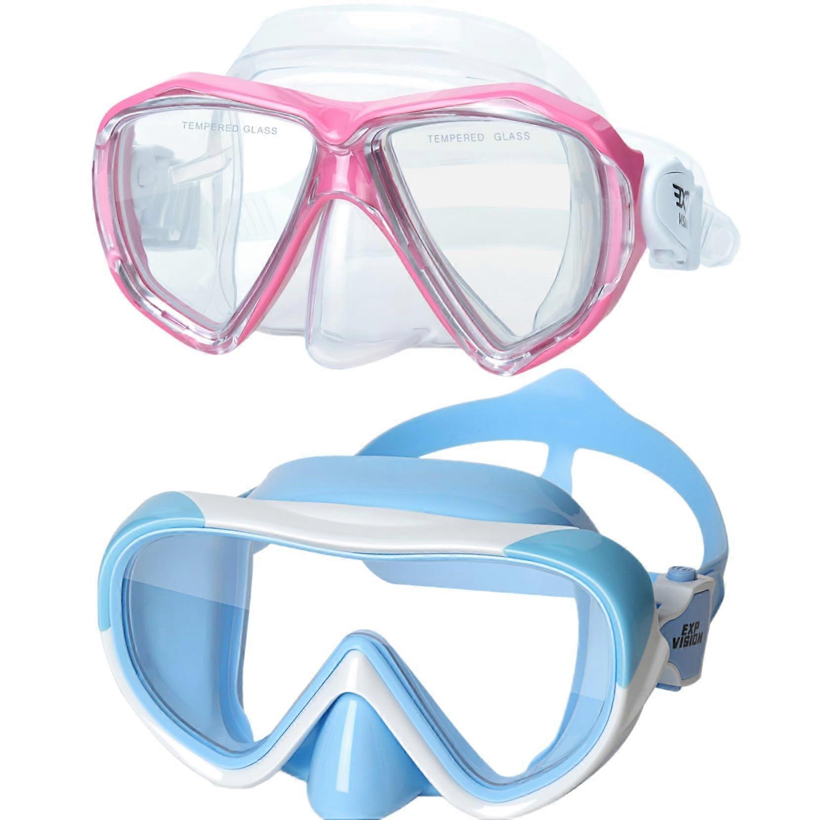 Kids' 2-Piece Diving Mask Set - Anti-Shatter PC Single Lens Mask & Tempered Glass Double Lens Goggles with Nose Cover for Ages 4-14