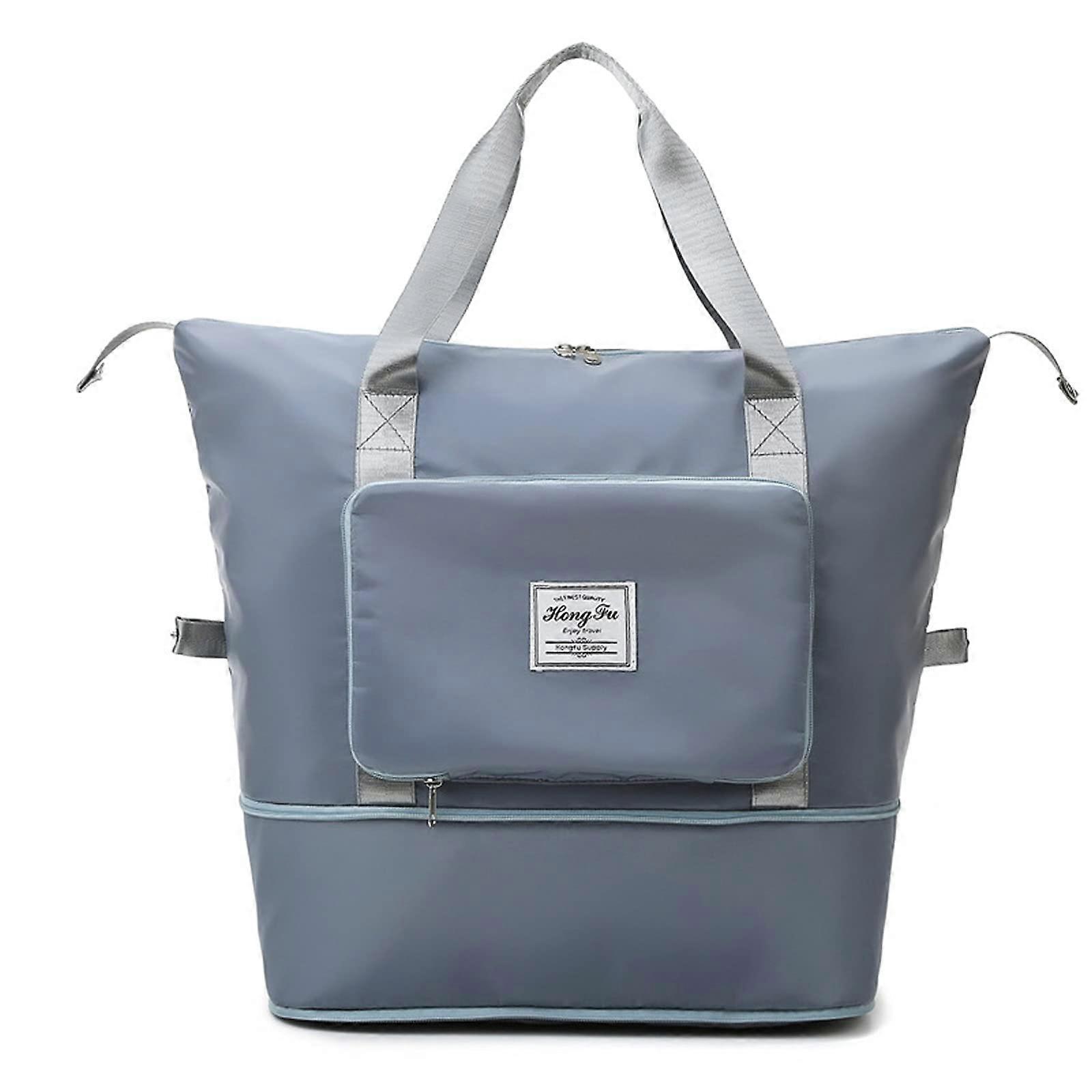 Large capacity folding travel bag, foldable travel duffel bag, dry and wet separation (fog blue)