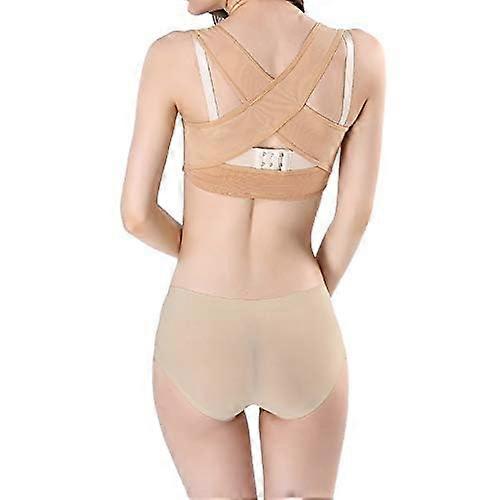 Women's Back Support Tank Top Bra with Push Up Chest Support - Correction Shaper, Black Size L, Skin Color Size S