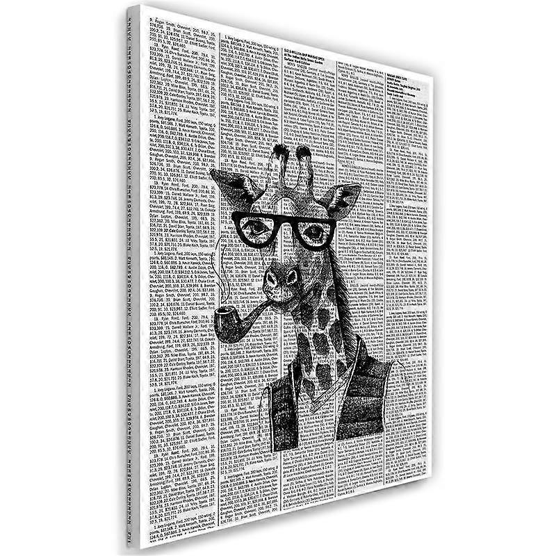 Impression sur toile, Girafe avec pipe - article de journal - 60x90
