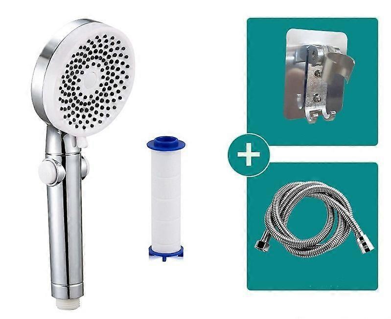 3-speed water outlet ABS pressure shower durable anti-fall (white shower + filter element + shower hose + bracket)